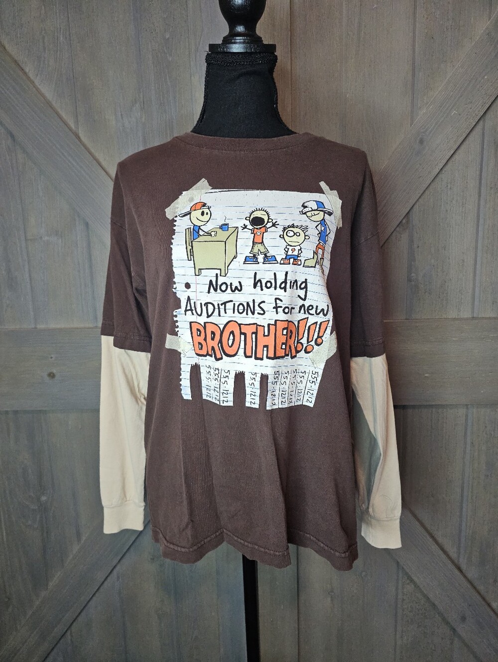 Y2k “Now Holding Auditions for New Brother” Graphic Layered Long Sleeve Shirt XL